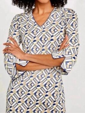 J.McLaughlin Judith Geometric Bell Sleeve Dress Small